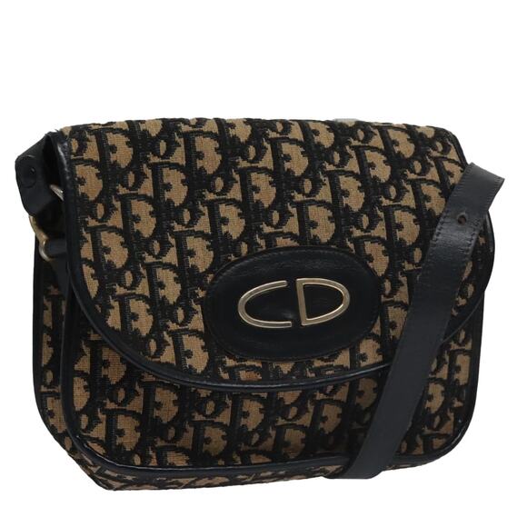 DIOR Trotter Canvas Hand Bag Navy Beige Gold - Picture 1 of 12